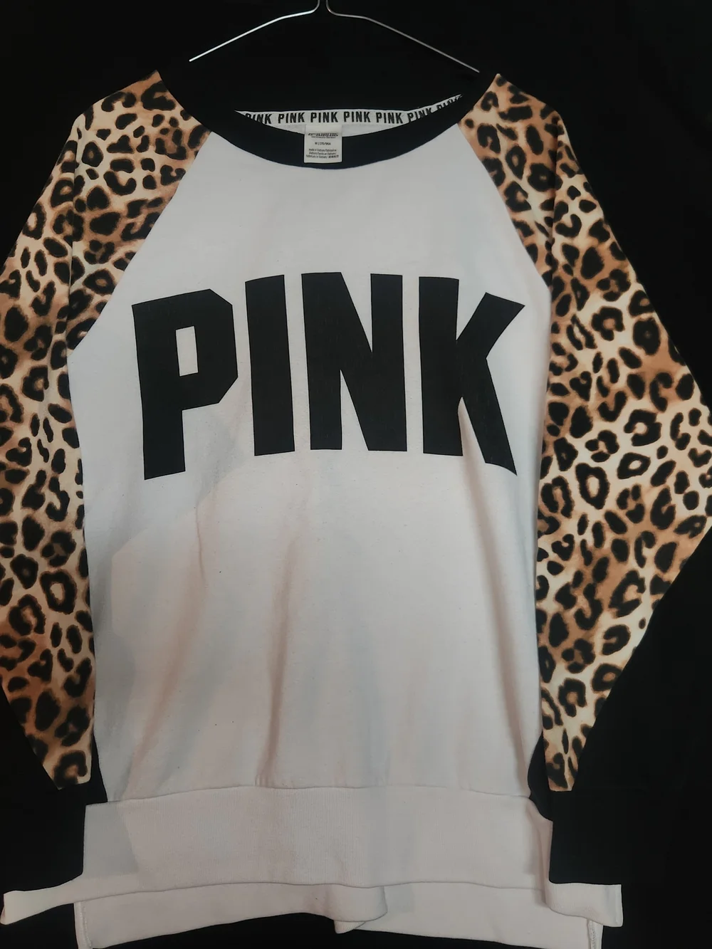 Victoria's Secret PINK White Pullover with Leopard-Print Sleeves